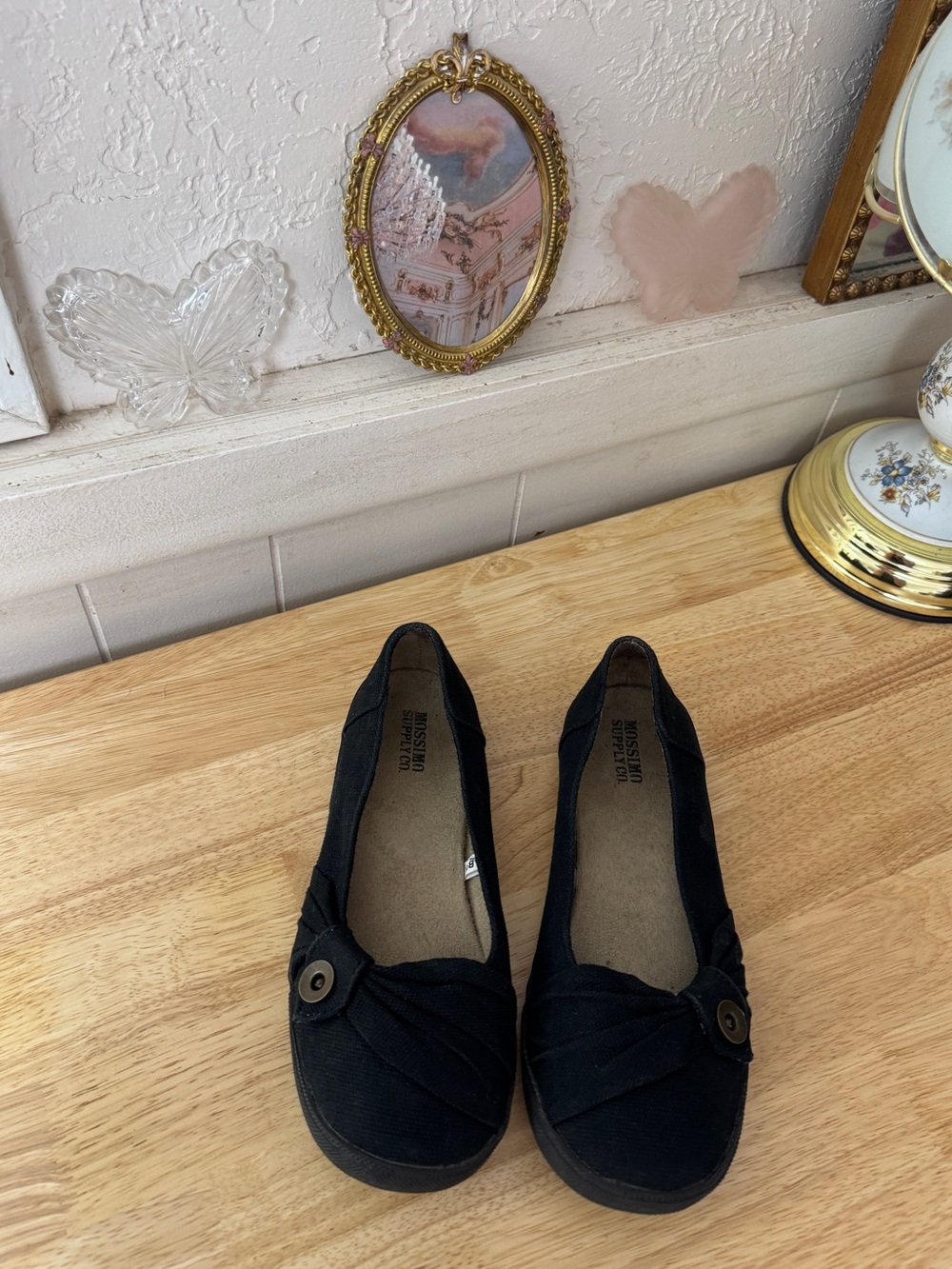 2000’s Mossimo Supply Co. Black Canvas Button Ballet Flats Size 6.5 Indie Grunge